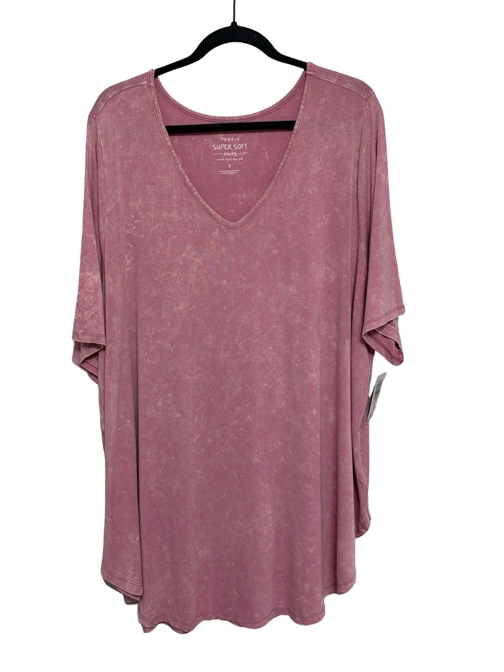 NEW Torrid Super Soft Knits V-Neck Pink Tie Dye Burnout T-Shirt - Size 5